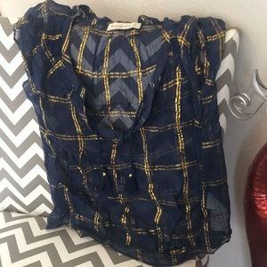 Navy Blue/Gold stripe sheer top